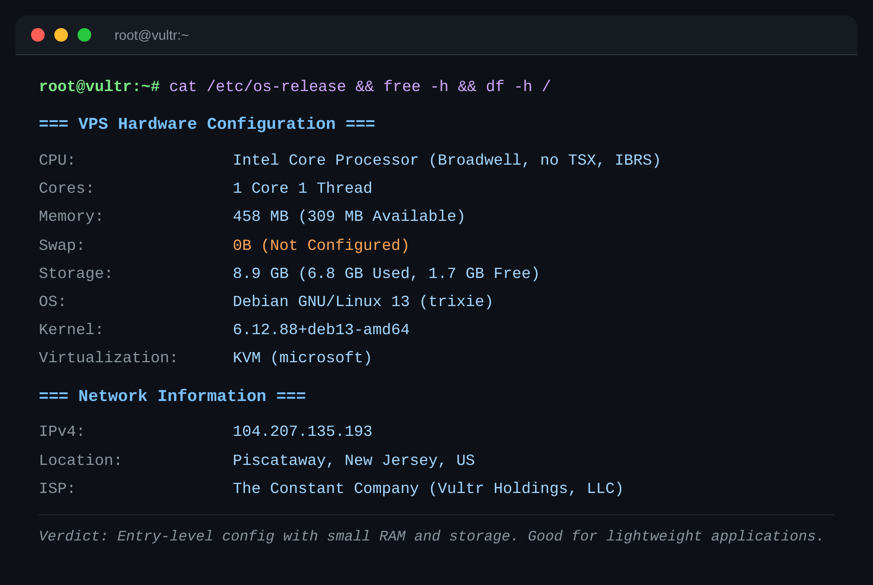 Hardware Configuration Terminal Screenshot