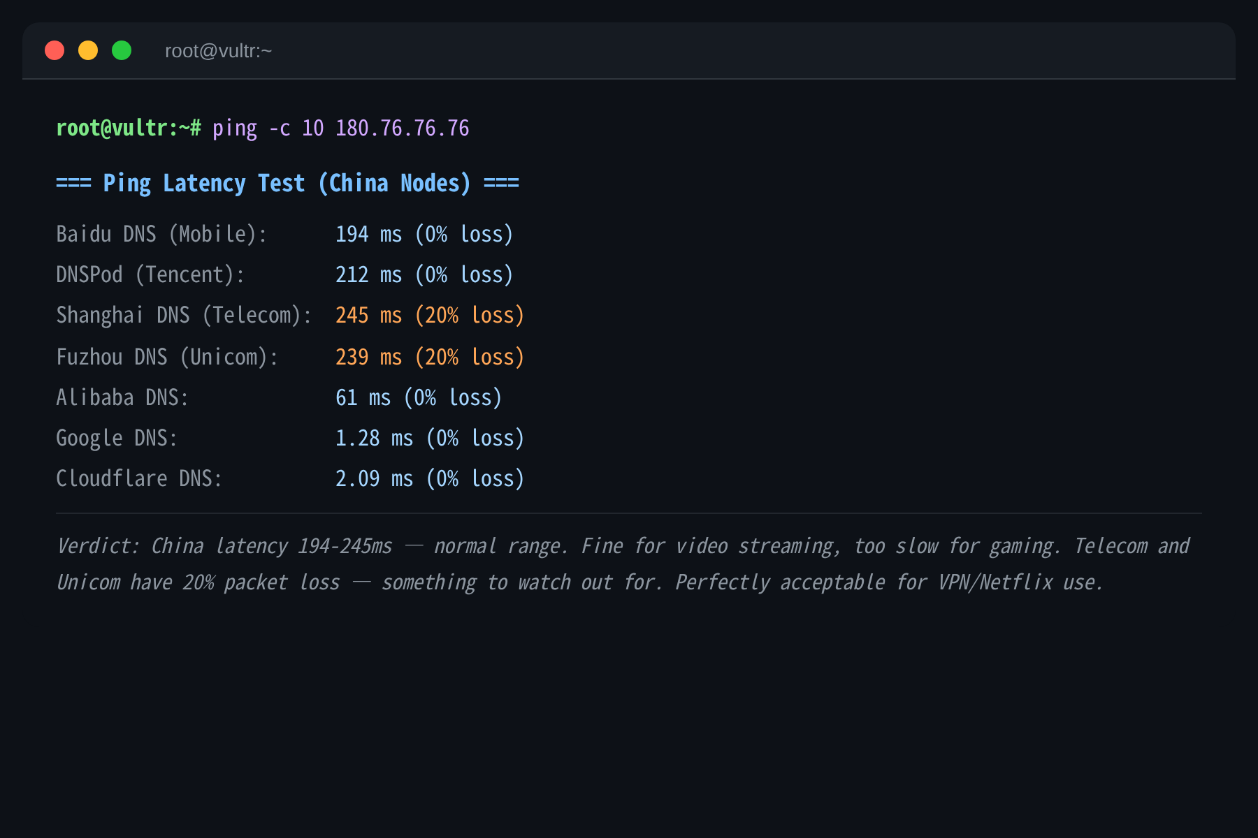 Latency Test Terminal Screenshot